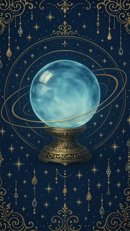 A mystical crystal ball with ornate details, captured from a straight-on angle