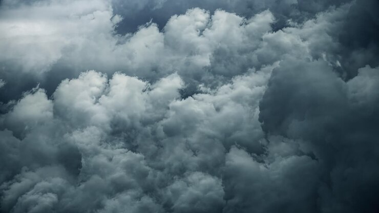 4k point of view from above thunderstorm and moving dark clouds