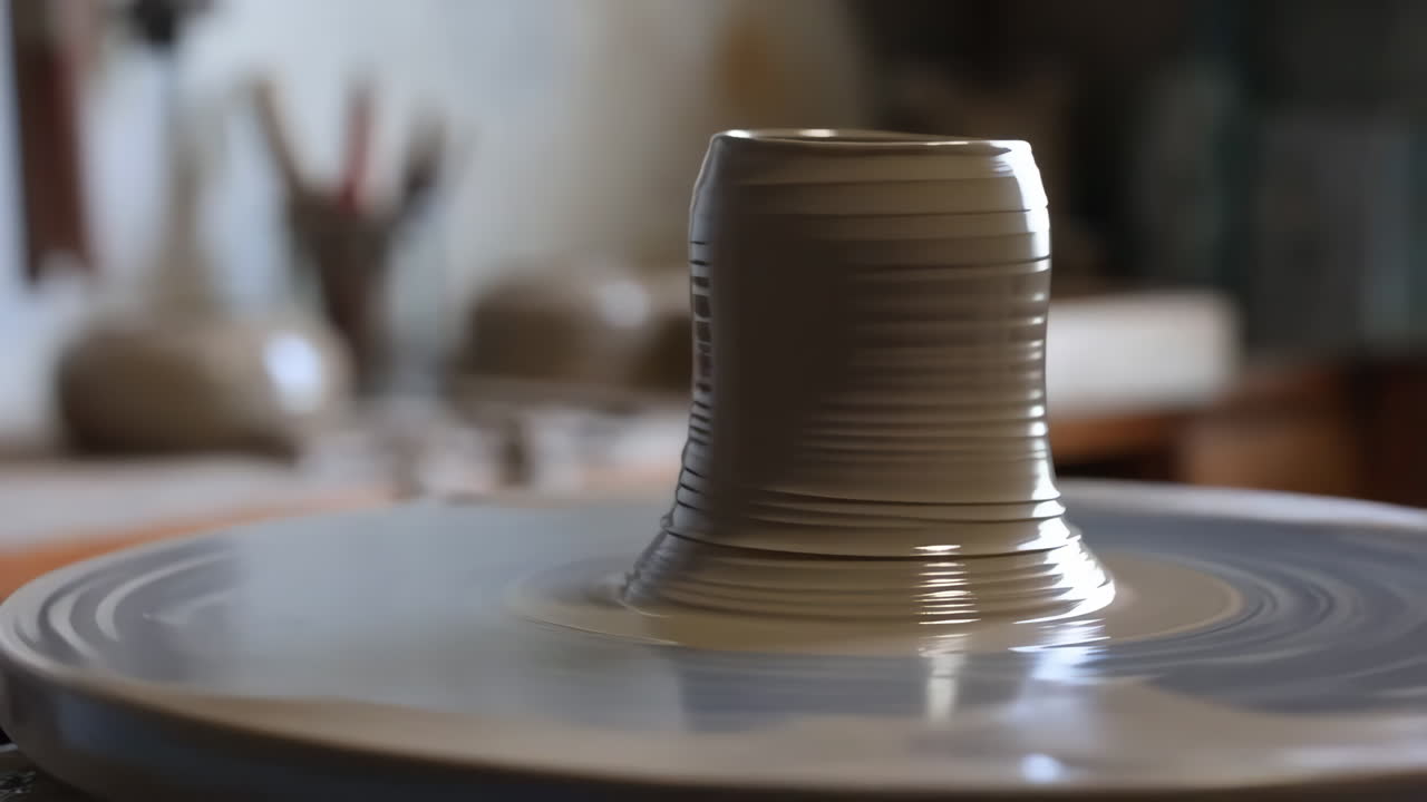 Shaping Pottery on a Potter's Wheel