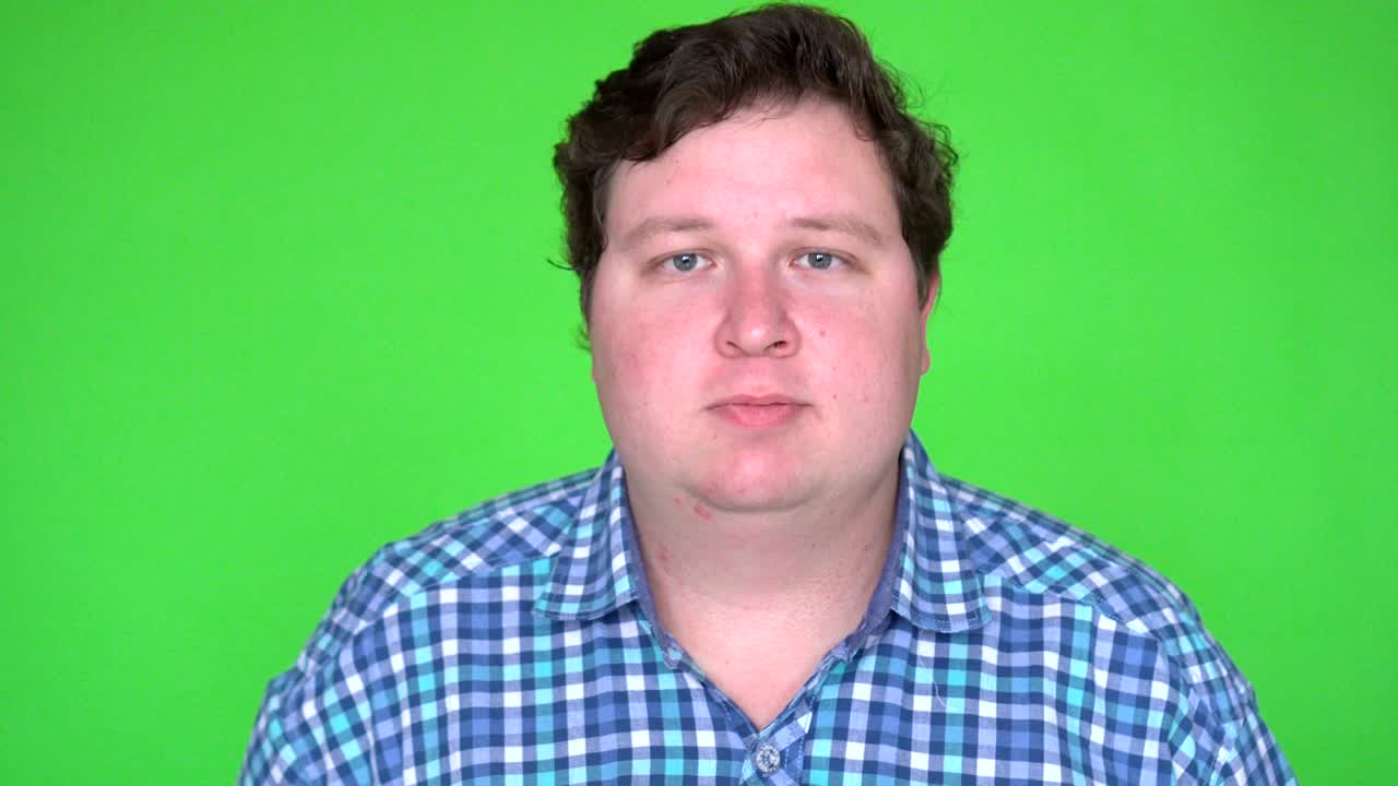 Yes, Fat Man Accepting Offer Agree against green screen.