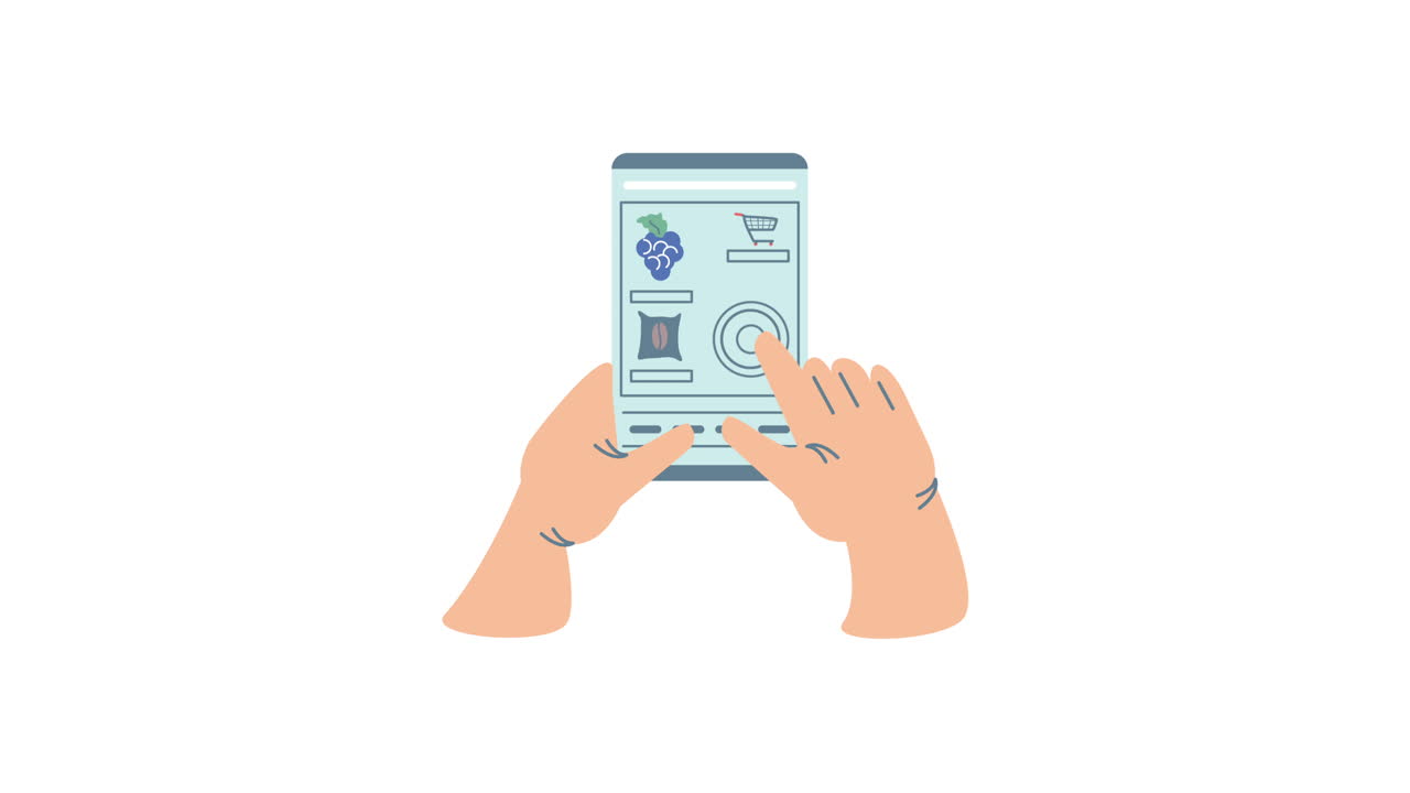 mercado de comestibles en la animación de teléfonos inteligentes