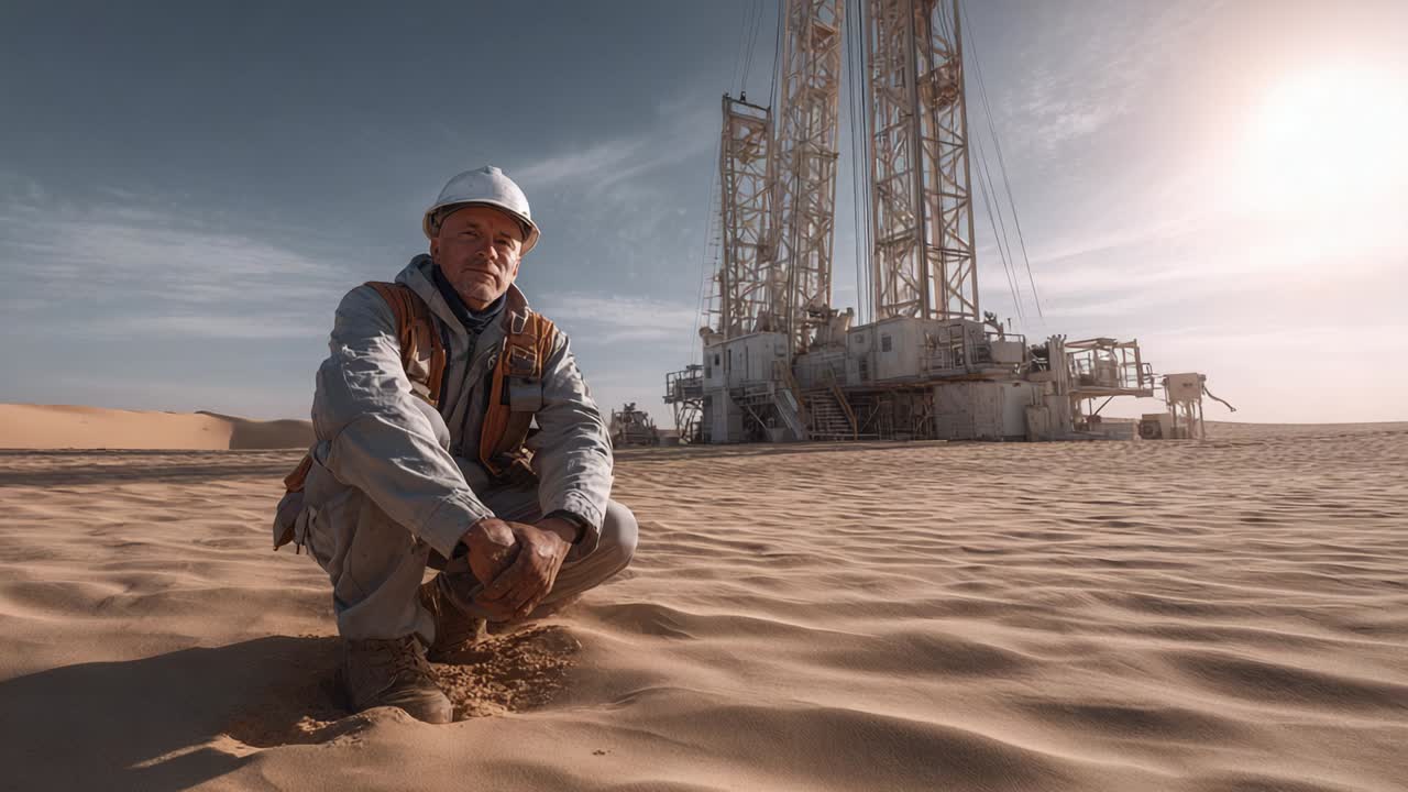 Operaio petrolifero presso una piattaforma petrolifera nel deserto
