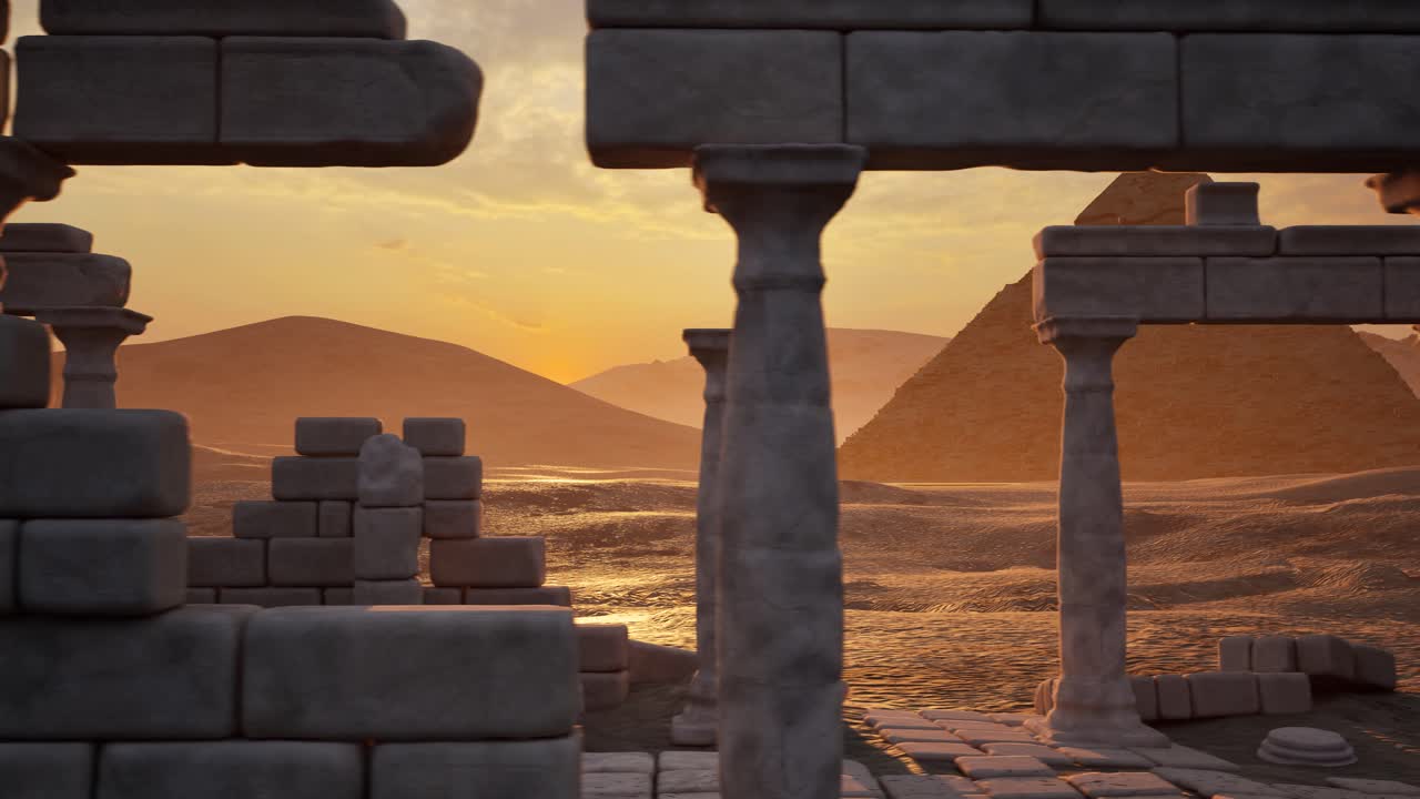 antiguas ruinas en el desierto al atardecer