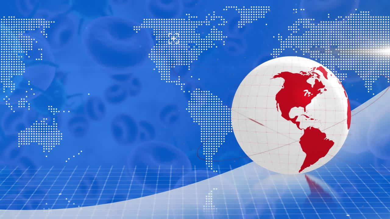 여러 개의 혈관과 파란색 배경에 대한 세계 지도에 대해 회전하는 지구