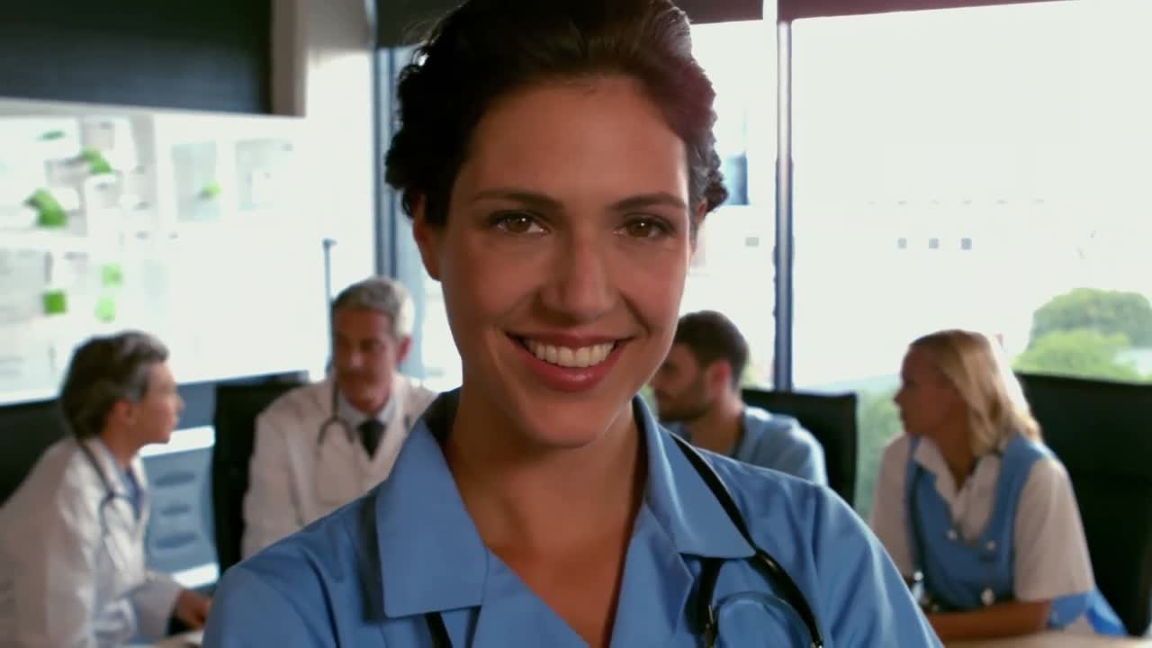 el médico sonriente contra el equipo discutiendo