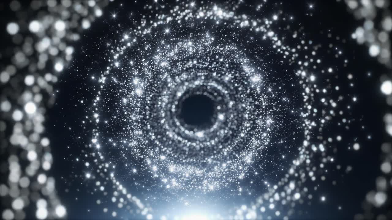 Abstract Tunnel of Sparkling Silver Particles with Bright Light