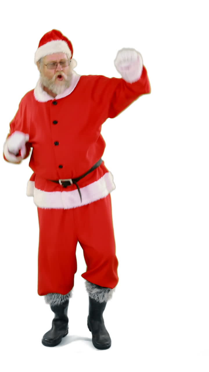 santa claus bailando contra un fondo blanco