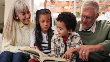 grandparents reading with grandchildren
