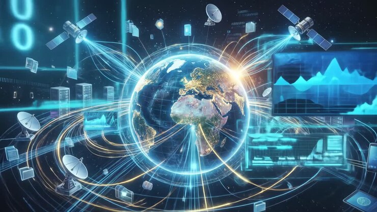 Global nettverkstilkobling med dataflyt rundt Jorden