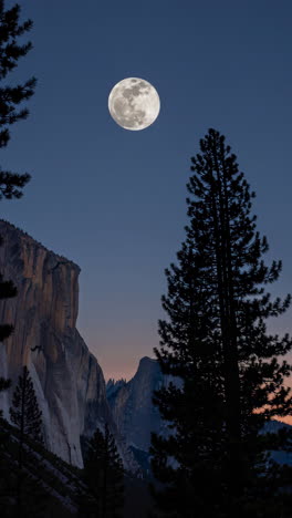 full moon over el capitan and yosemite valley at dusk