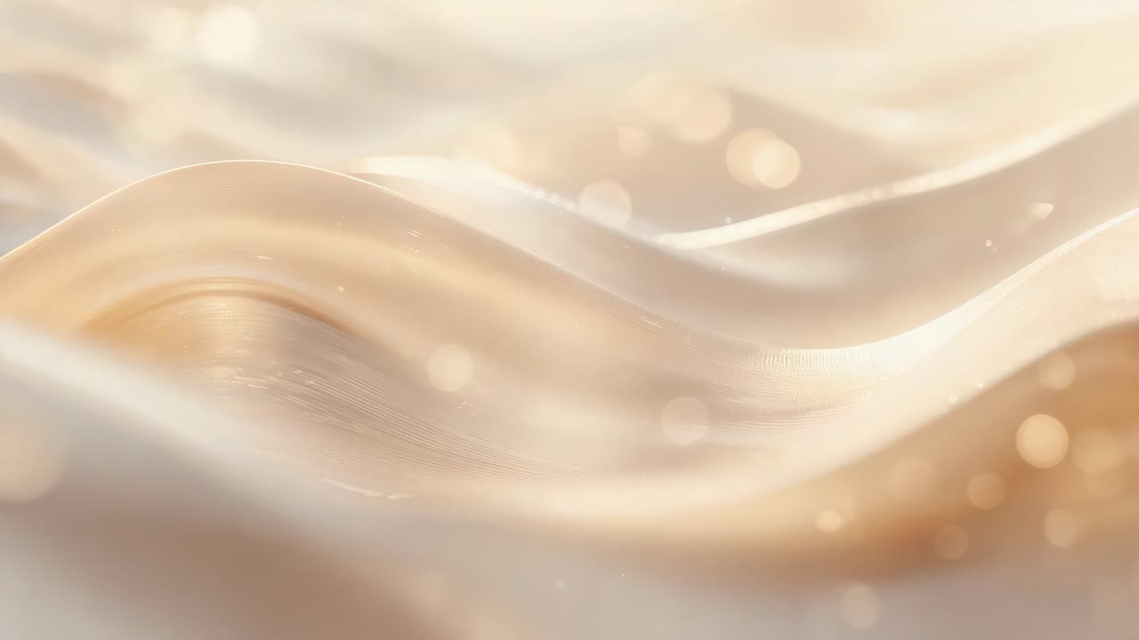 Shifting pearlescent surface rippling closeup with warm light moving, revealing sheen and bokeh