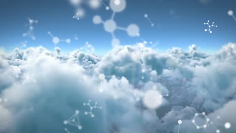 animation of molecules moving over cloudy sky