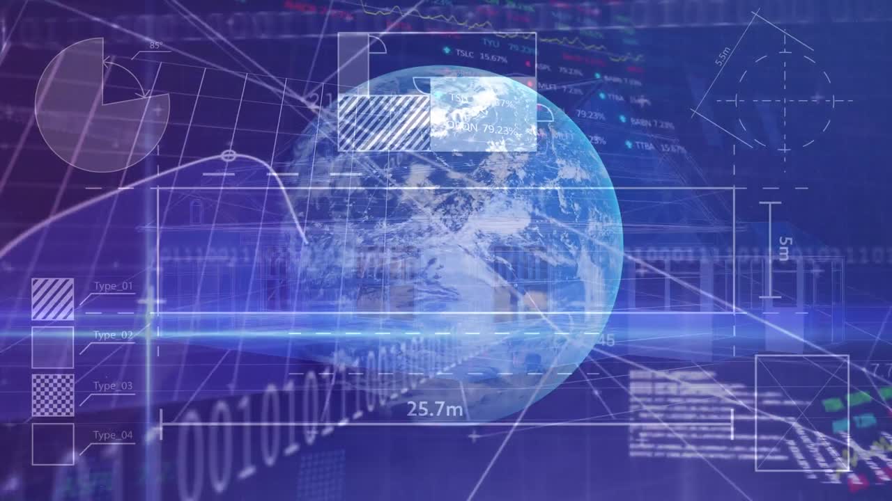 지구와 집에 대한 데이터 처리의 애니메이션