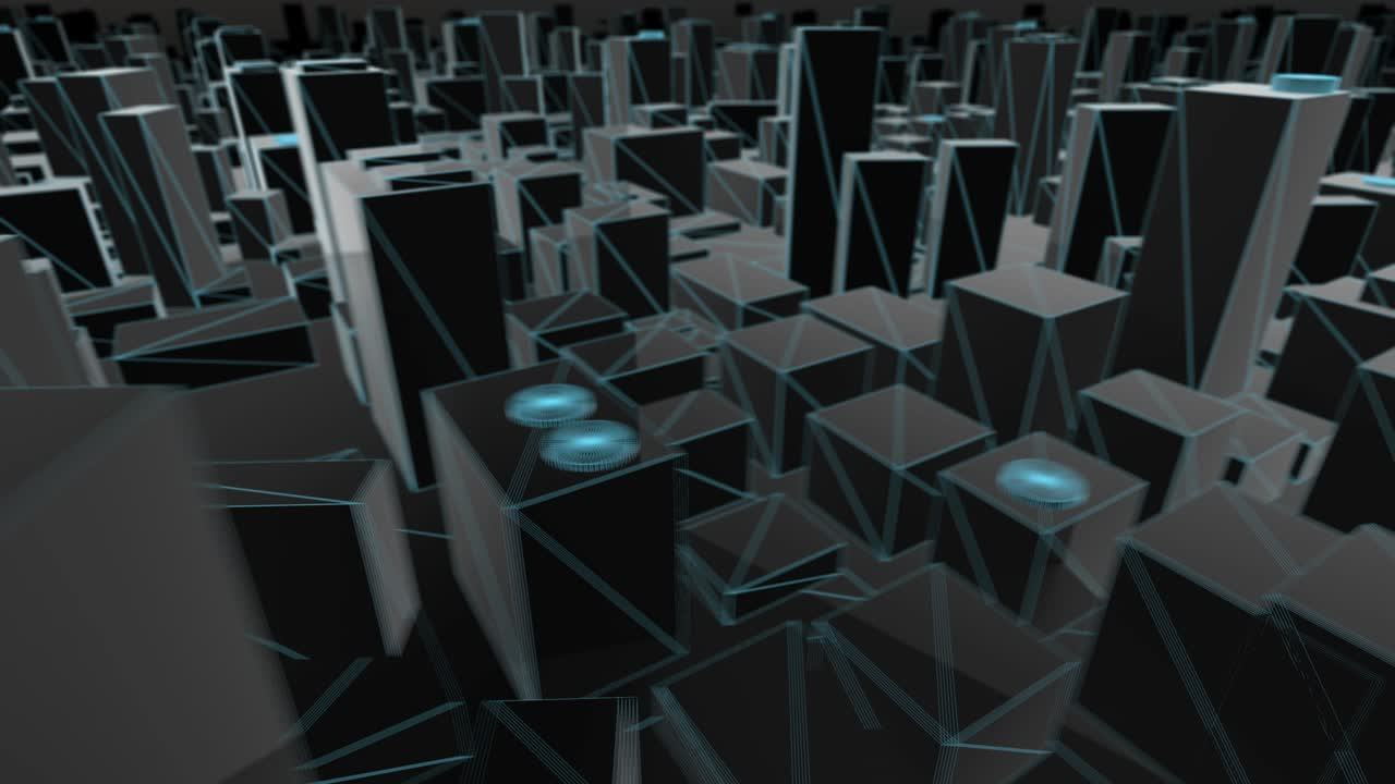 3D City Map Blue Wireframe rotation