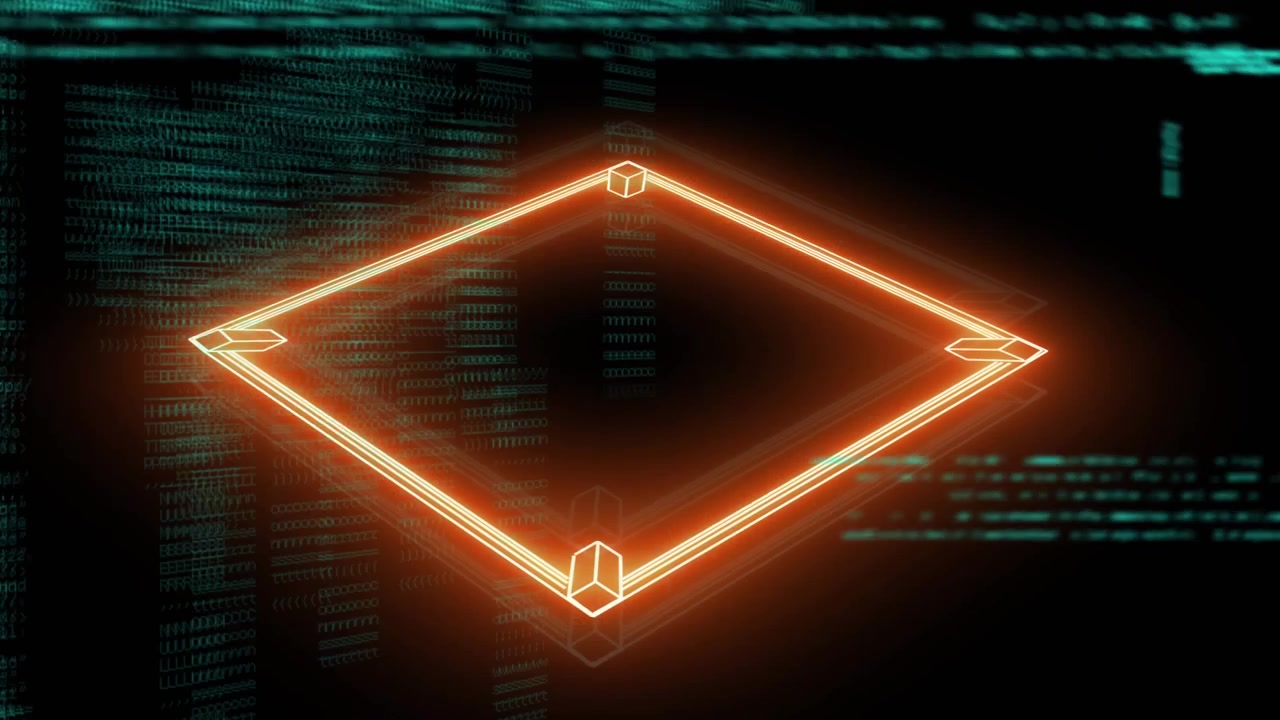 Animation of data processing over neon boxing ring