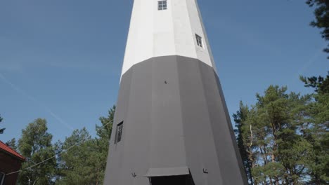 stilo lighthouse in pomeranian voivodeship against blue sky, poland - tilt-up