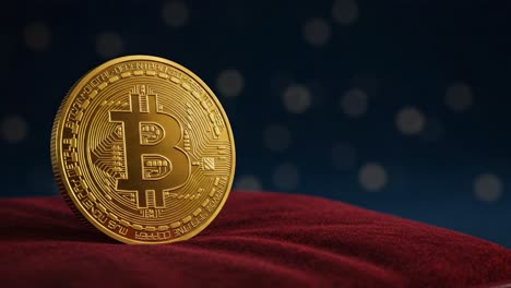 a close-up of a golden bitcoin surrounded by soft bokeh lighting, showcasing the intricate design and the essence of digital currency investment and value