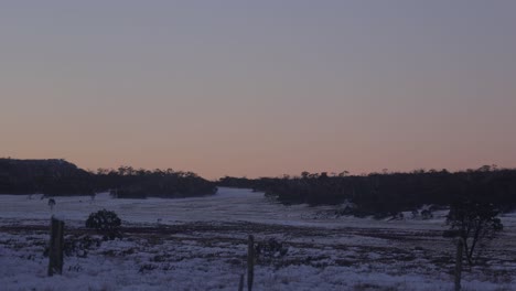 Puesta-De-Sol-Sobre-Una-Llanura-Alta-Victoriana-Con-Nieve-Cubriendo-El-Paisaje