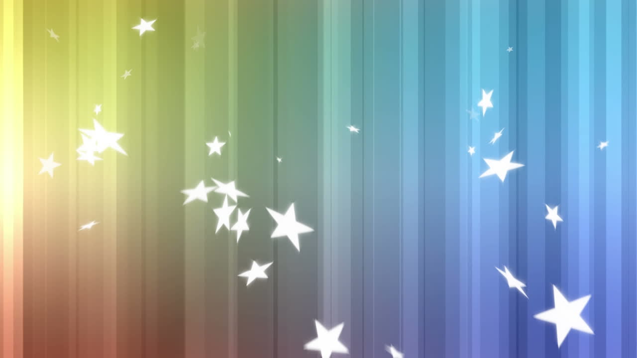 다채로운 디지털 배경 위에 떠다니는  ⁇  별들의 애니메이션