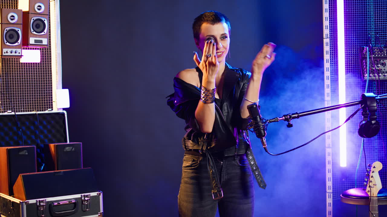 Female Singer Performing in Studio