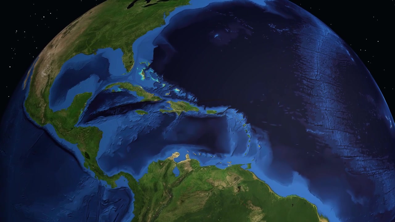 Digital globe rotates and zooms into Santo Domingo, Dominican Republic, displaying city population data