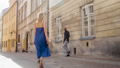 interracial couple dancing bachata in the old town street 13