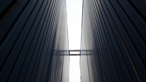 high angle view of two blue containers