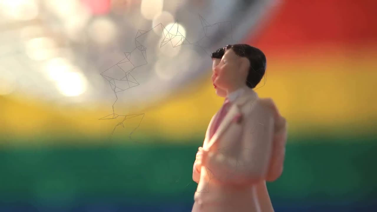 다채로운 배경 위 에 있는 결혼식 동상 의 애니메이션