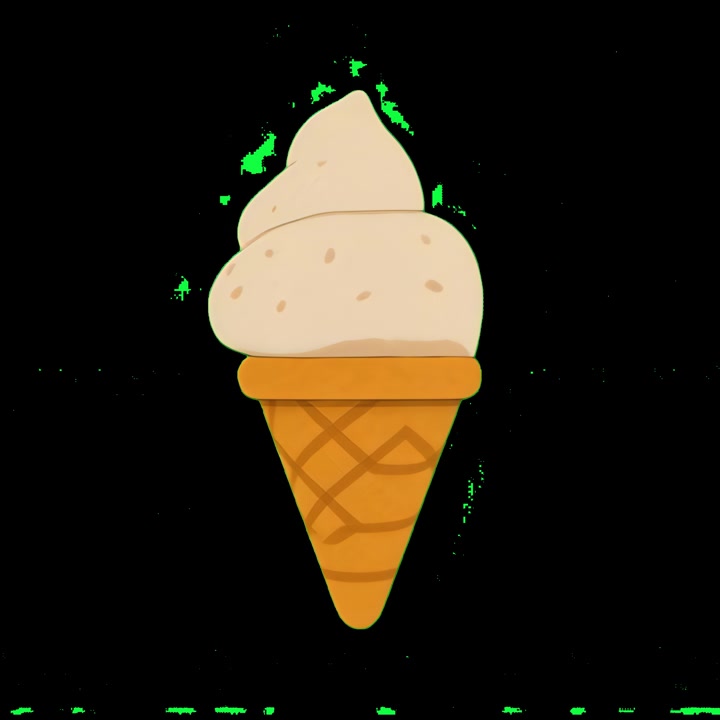 Cono gelato alla vaniglia animato che ruota su sfondo nero
