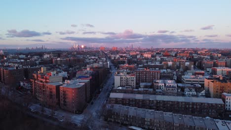 beautiful sunset color reflecting on bay ridge neighborhood of brooklyn and lower manhattan new york city