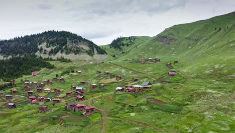 aerial view of adjara province countryside on mountain plateau, georgia