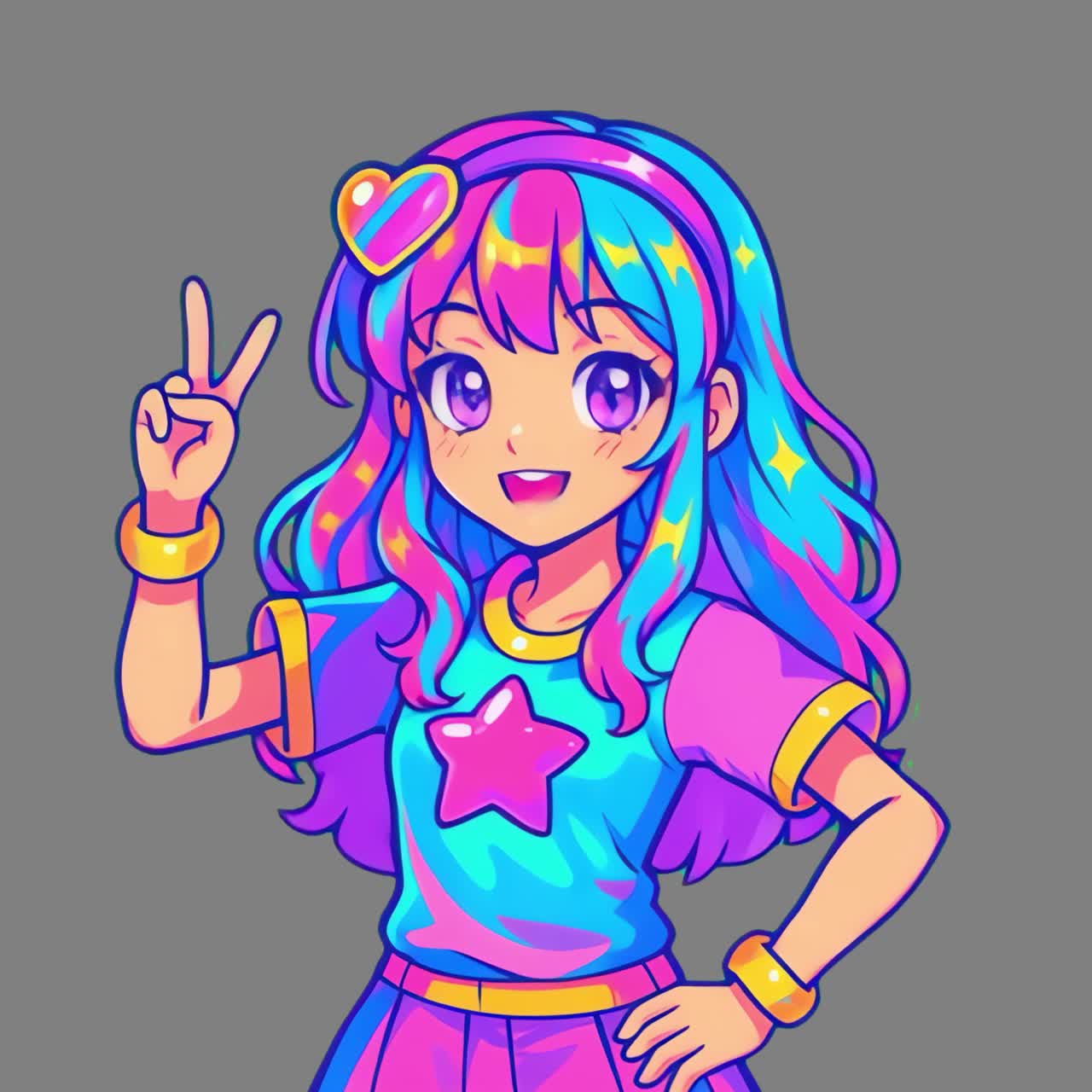 Animazione con illustrazione colorata di ragazza anime, video 4K trasparente, green screen