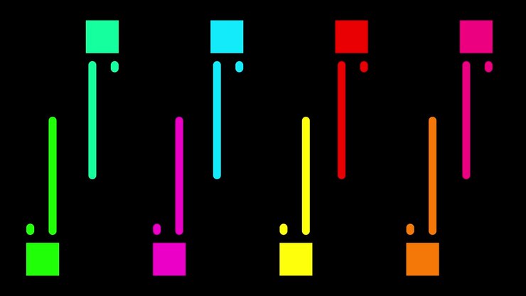 Multicolored bouncing vertical bars animation isolated on black background