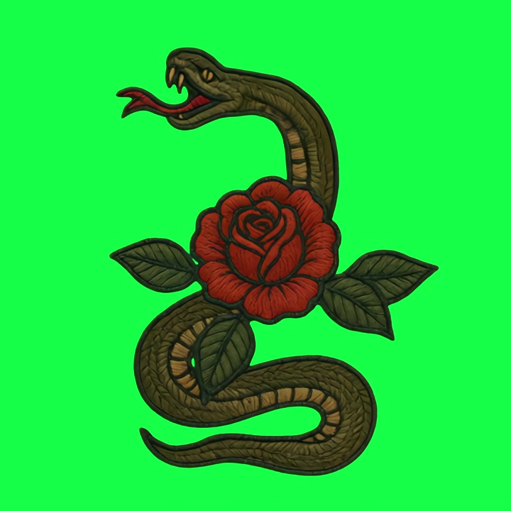 Illustrazione Animata di Serpente e Rosa su Schermo Verde