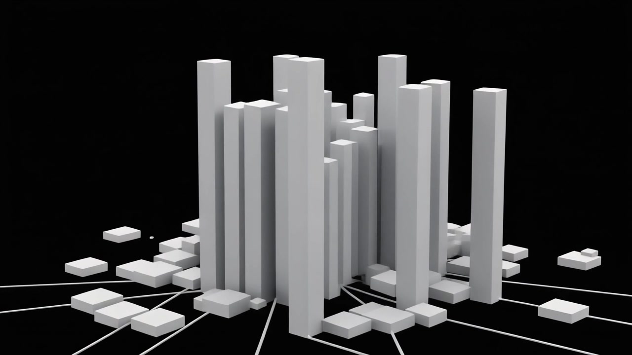 Abstract 3D Bar Graph Growing on a Network Grid