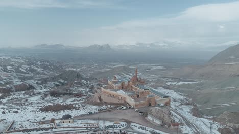 aerial view of ishak pasha palace in agri. 4k footage in turkey