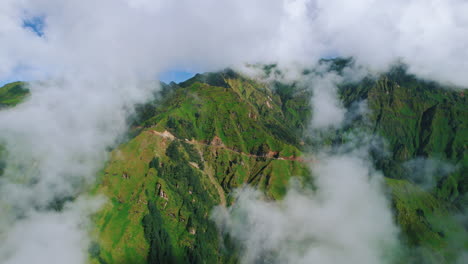 cloud covers green landscapes, hills and trekking trails nepal for tourism, blue sky greenery grounds and nature clean