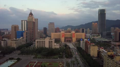 taiwan sunset time taipei cityscape central square aerial panorama 4k