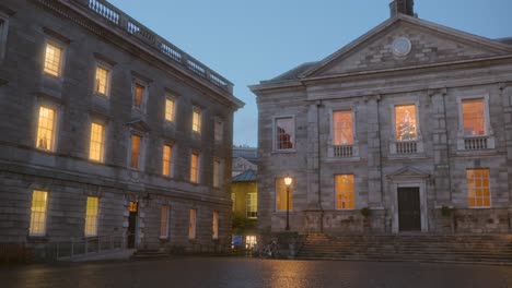 panning shot of trinity college and university at christmas in dublin, ireland