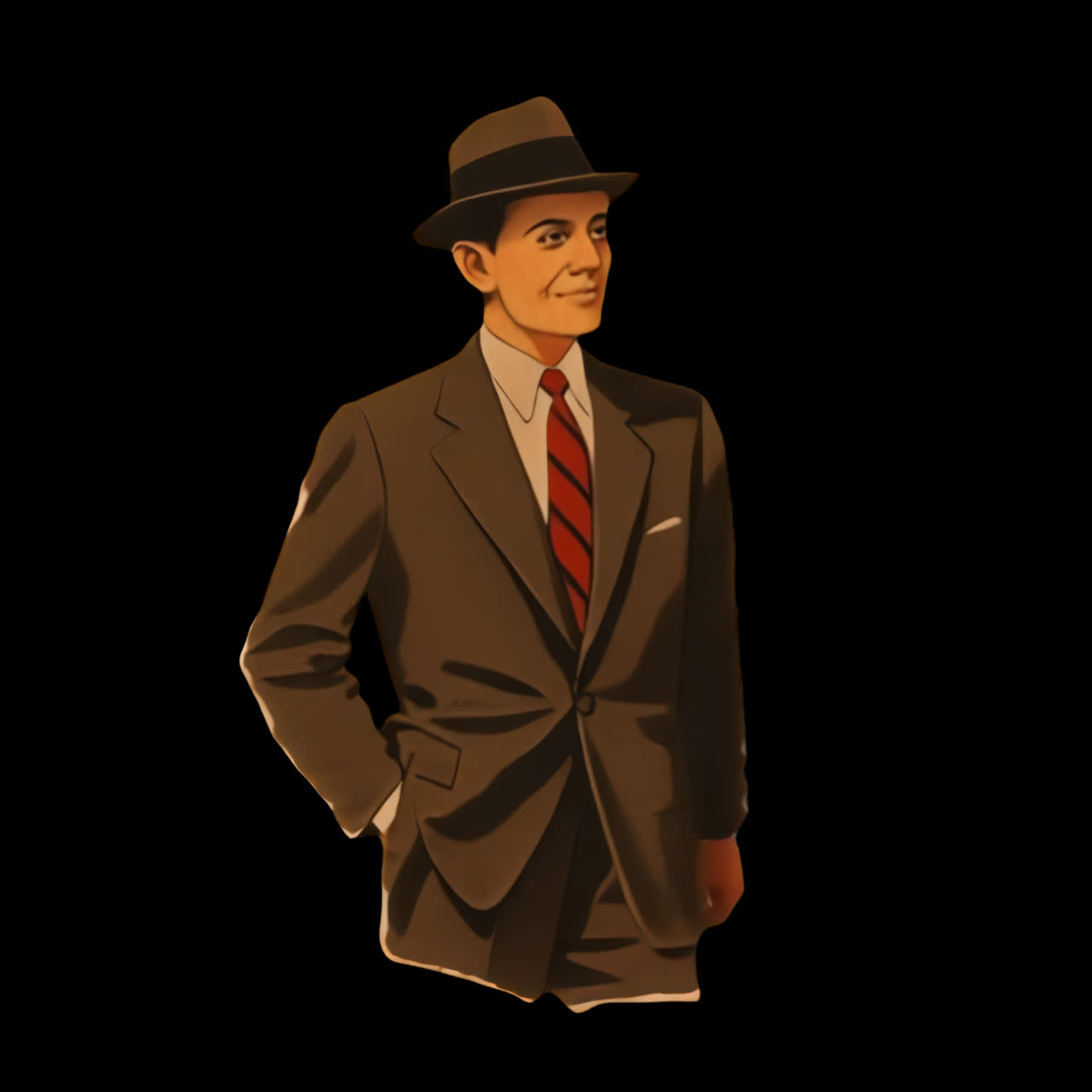 Vintage gentleman in suit animation isolated asset, transparent 4K video, alpha channel, ProRes 4444