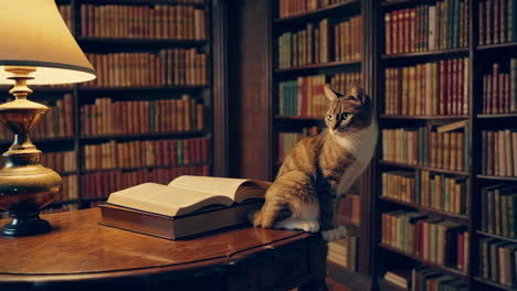 cat in a victorian library