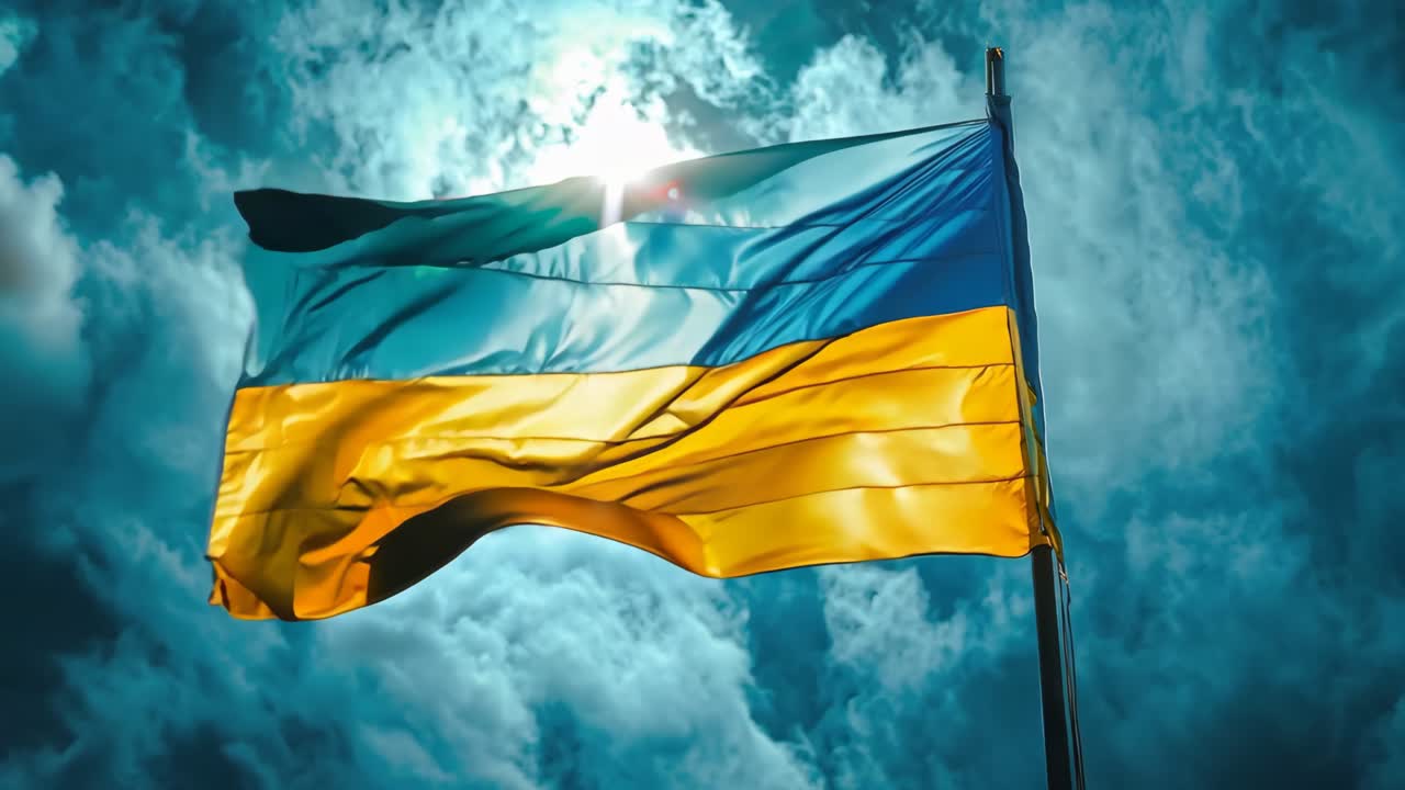 하늘에서 높이 날아다니는 파란색과 노란색 발