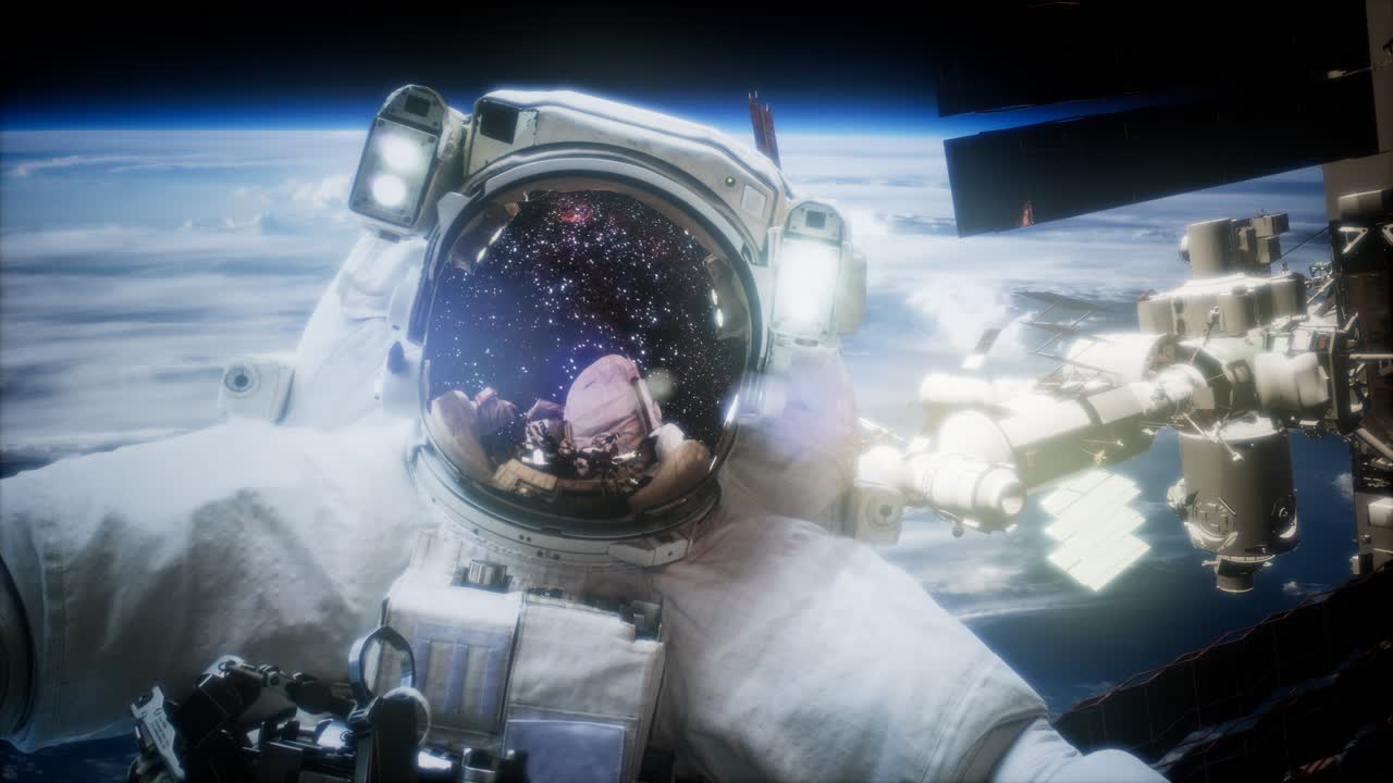 Astronaut på rymdpromenad. Bildelement tillhandahållna av NASA