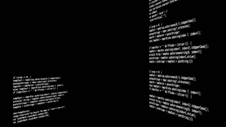 Animation of text data scrolling and glitching, processing on black background