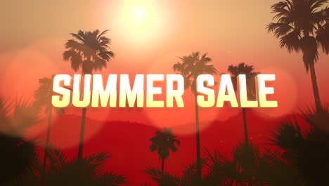venta de verano en el paisaje tropical al atardecer con palmeras y sol