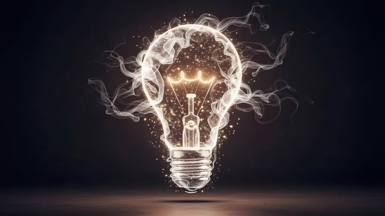 Illuminating Creativity: An Artistic Representation of a Light Bulb Surrounded by Ethereal Smoke, Symbolizing Inspiration and Innovation