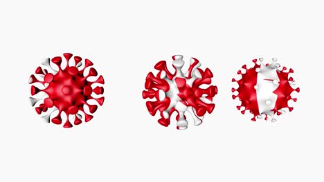 3d animación coronavirus 2019-ncov de canada. bandera del país canadiense de américa del norte en esferas de bola de virus covid19, en fondo blanco. canal alfa
