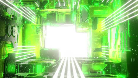 glowing corridor of futuristic spaceship. 3d animation