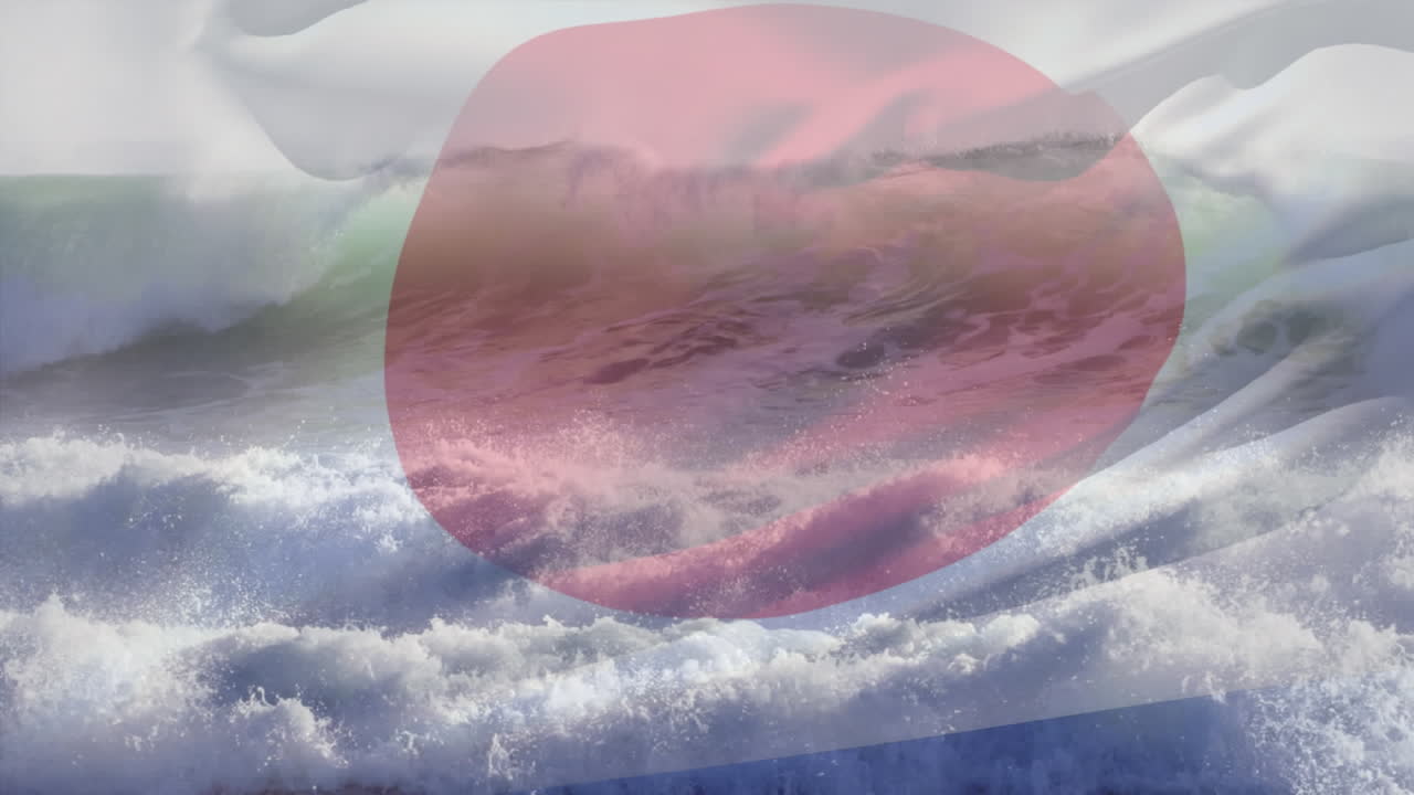 바다의 파도에 맞서 일본  ⁇ 발을 흔드는 디지털 구성