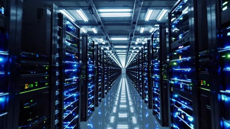 Bevægelse gennem et moderne datacenter serverrum